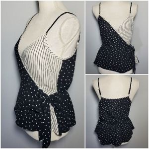 Paper Crane Faux Wrap Print Top EUC